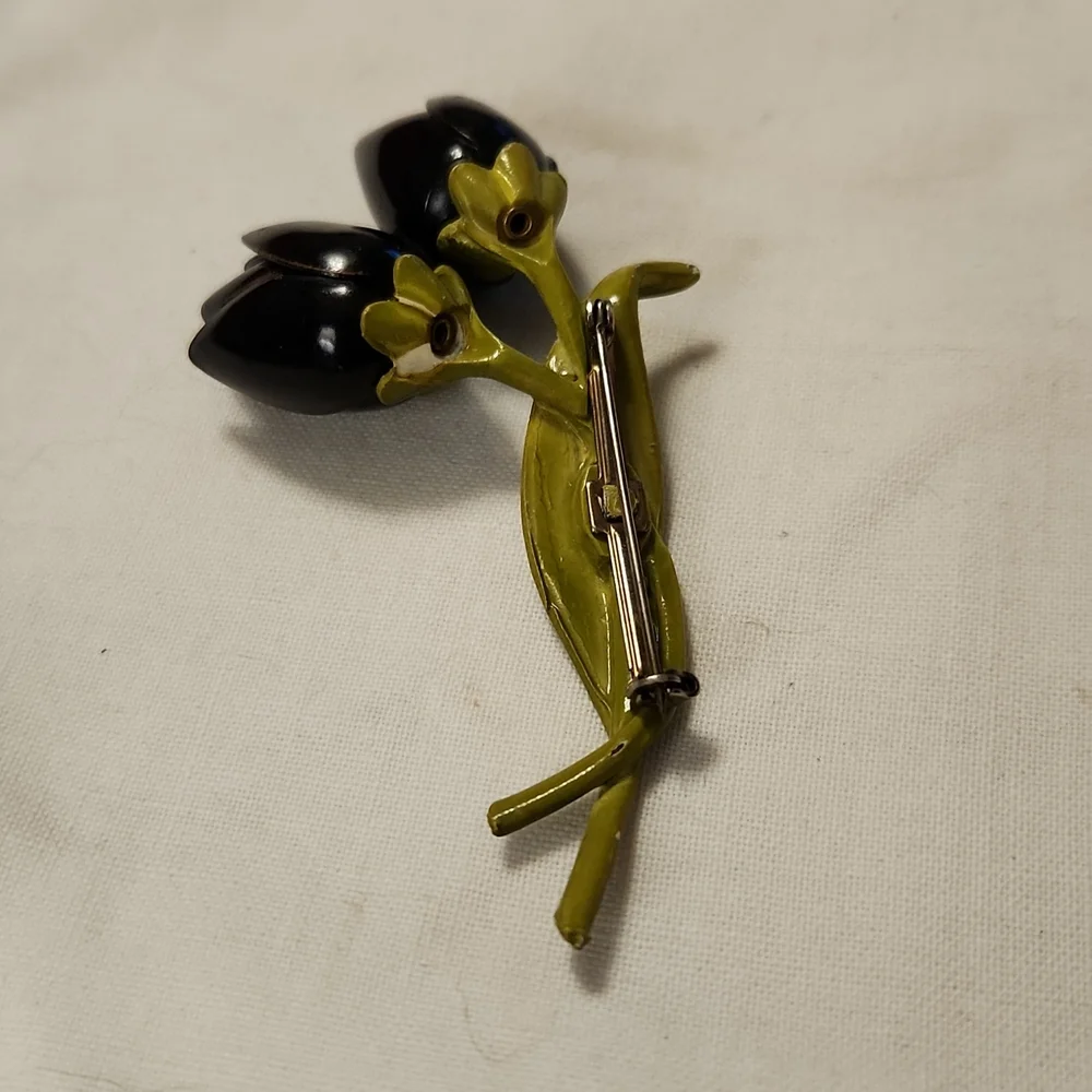 Vintage Double Black Tulip Brooch